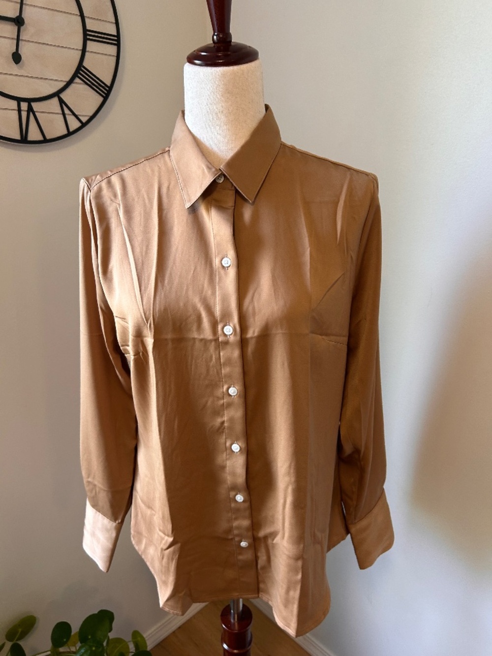 Banana Republic Bronze Gold Satin Button Down Blouse M NWOT